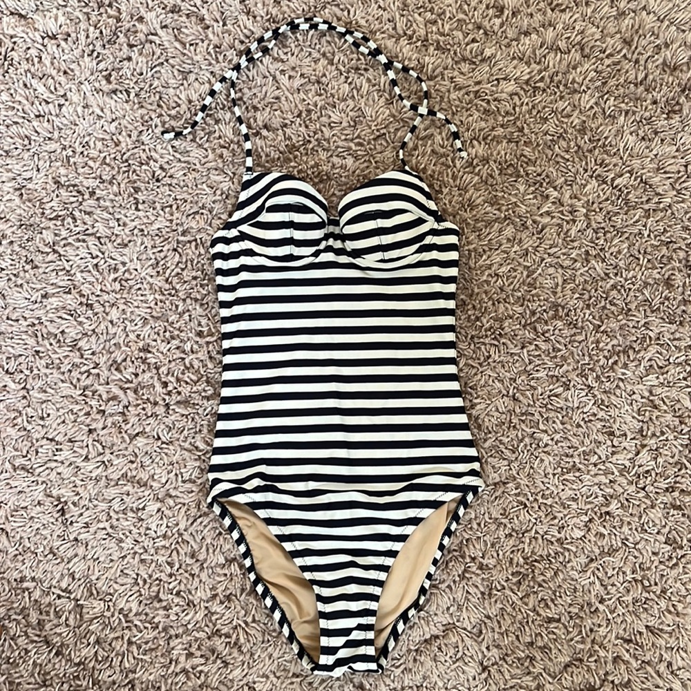J. Crew Black and White Striped One Piece Swimsuit
